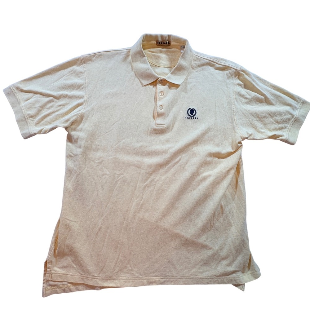 Caesars Palace Polo Shirt Men Large Yellow Cotton Pique Short Sleeve Casino Logo - Picture 2 of 8